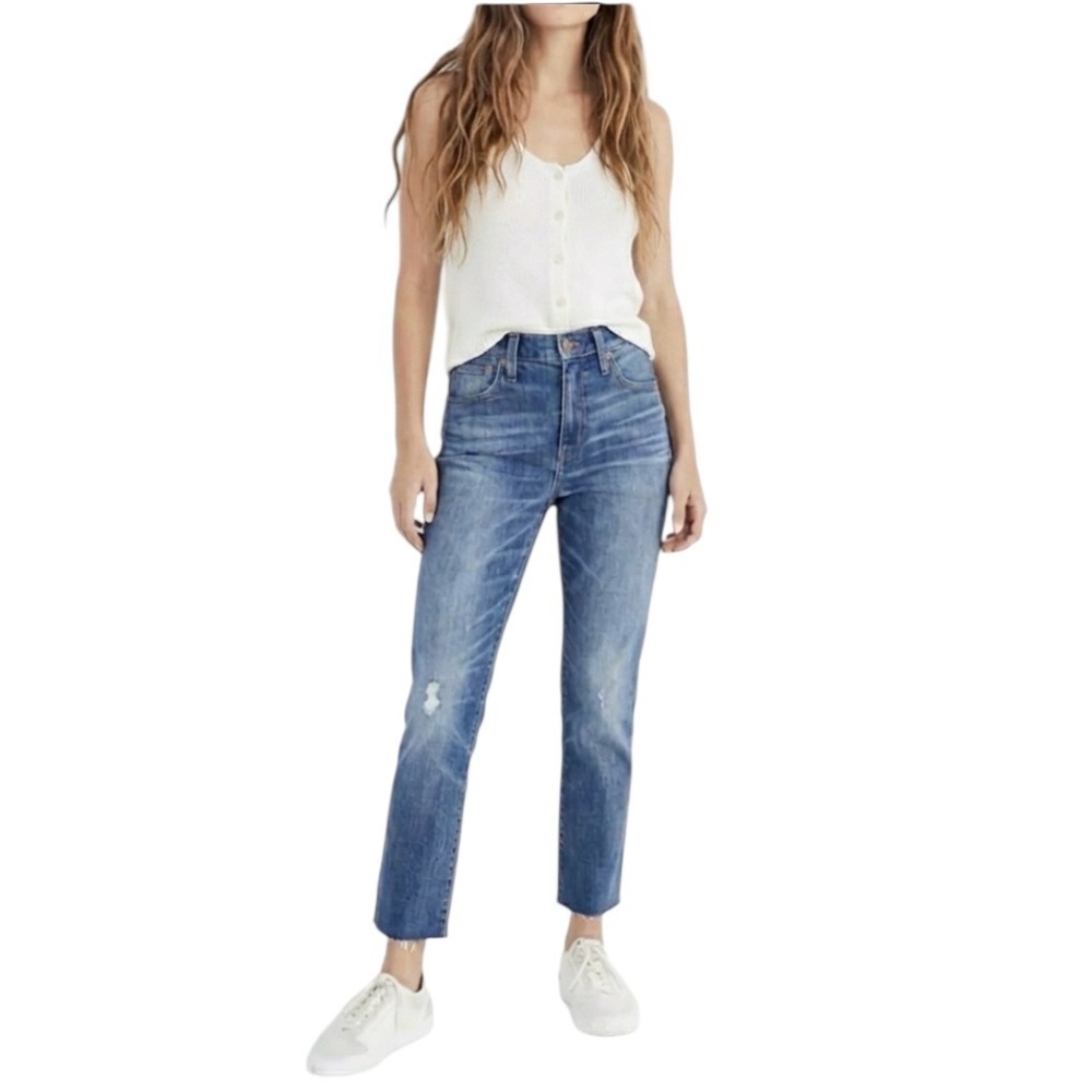 Madewell Jeans Denim High Rise Slim Crop Boyjean Unfinished Hem